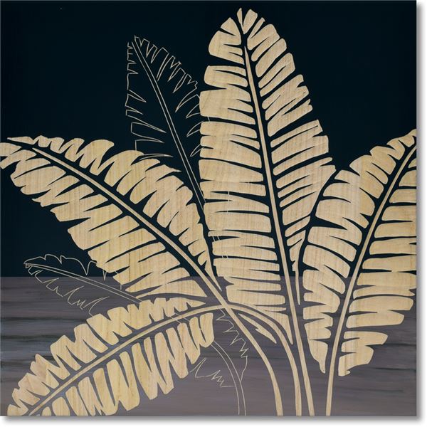 ユーパワー ウッドスカルプチャーアート 60×60cm 「バナナリーフ」BK+NP