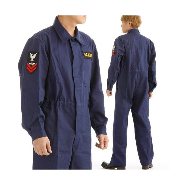 アメリカ海軍 米軍 紋章入り ヘリンボーン ワーカー カバーオール M ネイビー 綿100％ つなぎ ミリタリーウェア 軍モノ(4)