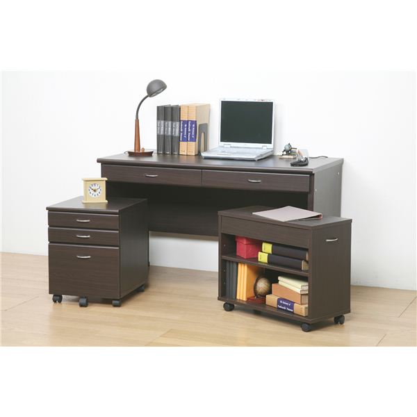 システムパソコンデスク/学習机 【ブラウン】 デスク天板幅120cm ラック/チェスト付 【デスク・ラック..