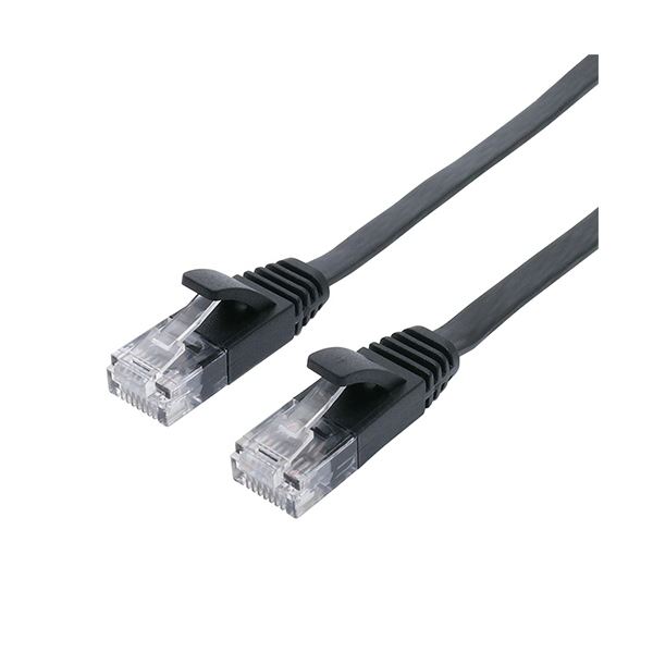 (まとめ) ナカバヤシ ミヨシCAT.6A LANケーブル フラット ブラック 10m C6A-F10BK 1本 【×3セット】