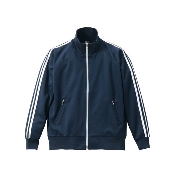 ライン入 ジャージ ラグランスリーブ ジャケット S ネイビー×ホワイト 7オンス ポリエステル100％ スポーツウェア