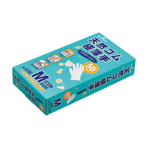 【送料無料】〔まとめ〕 ショーワグローブ No.8132 天然ゴム極薄手 パウダーフリー M ナチュラル #8132-M 1箱 (50枚) 〔×5セット〕