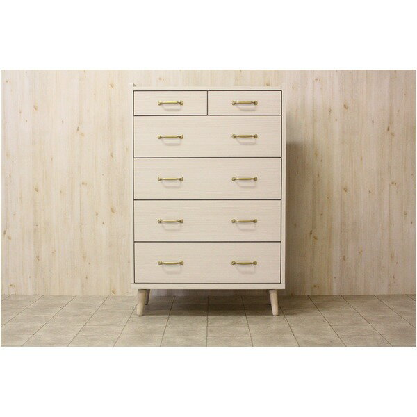 チェスト タンス 幅80cm 5段 ホワイト 木製脚付 取っ手：ゴールド 引き出し 木目調 日本製 リビングチ..