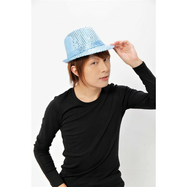 【コスプレ】 スパンコールハット /帽子 【ライトブルー】 ポリエステル製 頭囲約60cm 〔イベント 仮装 舞台小物〕【代引不可】