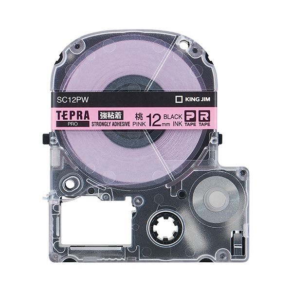 (まとめ) キングジム テプラ PRO テープカートリッジ 強粘着 12mm ピンク/黒文字 SC12PW 1個 【×5セット】