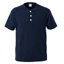 【送料無料】〔2枚セット〕 ヘンリーネック Tシャツ L ネイビー+ブラック ヘビーウェイト 5.6オンス セミコーマ 半袖 ティーシャツ