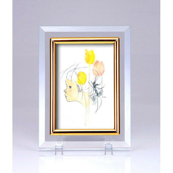 クリスタル フォトフレーム 写真立て ハガキサイズ 150×105mm対応 いわさきちひろ チューリップと少女 ..