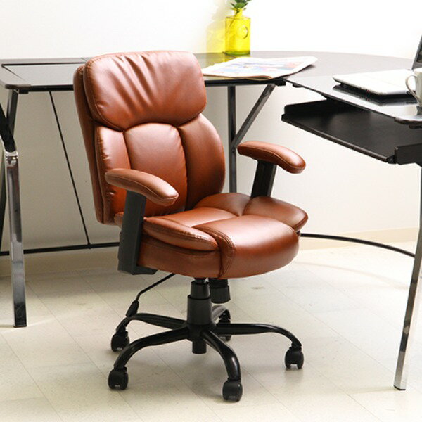 オフィスチェア デスクチェア 約幅60cm ブラウン ハイバック 肘掛け キャスター付 合皮 マンチェスター プレジデントチェア【代引不可】
