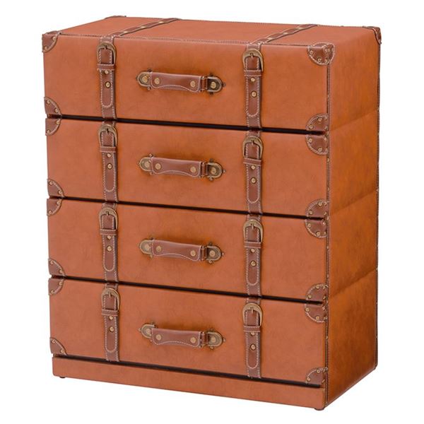 【送料無料】チェスト タンス 4段 幅60cm ライトブラウン 合皮 合成皮革 トランク型チェスト リビングチェスト リビング収納 インテリア家具【代引不可】(3)