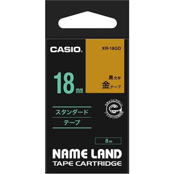 (まとめ) カシオ CASIO ネームランド NAME LAND スタンダードテープ 18mm×8m 金/黒文字 XR-18GD 1個 【×4セット】