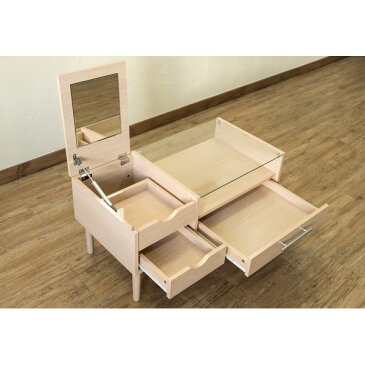 【送料無料】テーブル型 ドレッサー/化粧台 【ナチュラル】 幅80cm 木製 ガラス天板 引き出し3杯 1面鏡 脚付き 『Altona』 〔リビング〕【代引不可】