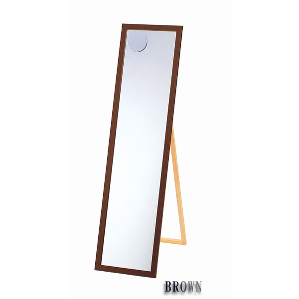 【送料無料】ウッドウォールミラー/全身姿見鏡 【スタンド付き】 木製フレーム 拡大鏡付き ブラウン 日本製