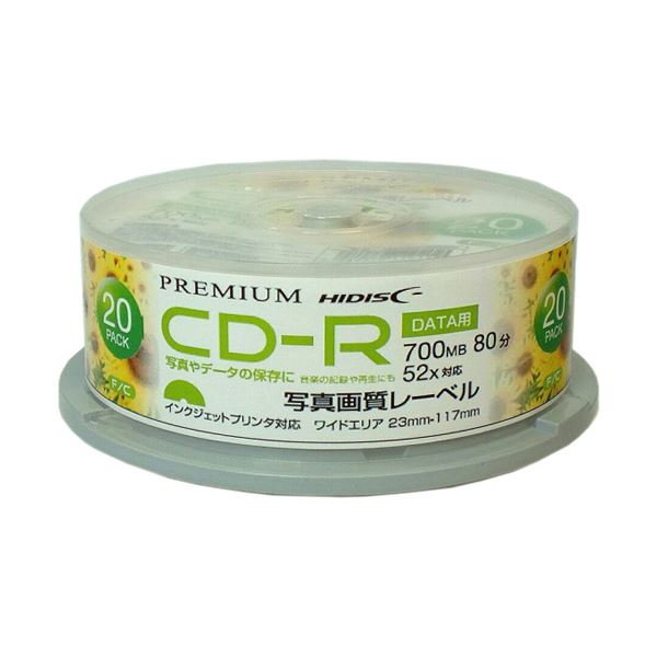 【送料無料】(まとめ)PREMIUM HIDISC 高品質 CD-R 700MB 20枚スピンドル データ用 52倍速対応 白ワイドプリンタブル【写真画質】 HDVCR80GP20SN【×5セット】