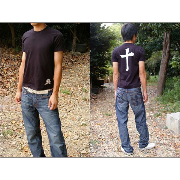 【送料無料】戦国武将Tシャツ 【島津義弘 十文字】 Mサイズ 半袖 綿100% ブラック(黒) 〔Uネック おもしろ〕