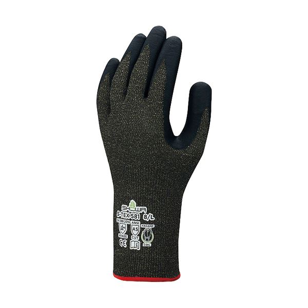 【送料無料】（まとめ）ショーワグローブ 耐切創背抜き手袋 M ブラック（裾部カラー：ブルー） S-TEX581-M 1双 【×5セット】