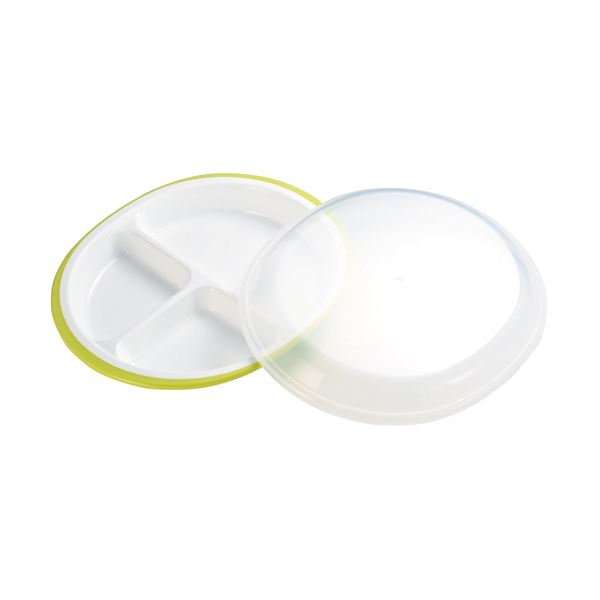 【送料無料】(まとめ)小森樹脂 フタ付ランチプレート「楽弁」丸型 グリーン 1個【×5セット】