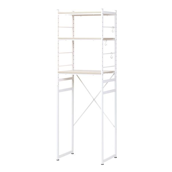 キッチン収納 収納棚 約幅58cm ホワイト 棚板付き スチールフレーム S字フック×3個 冷蔵庫ラック 組立..