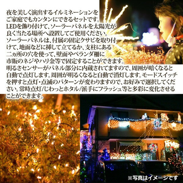 LEDイルミネーションライト 【100球 ブルー】 ソーラー充電 防滴 自動点灯 8パターン点灯 〔クリスマス イベント ディスプレイ〕