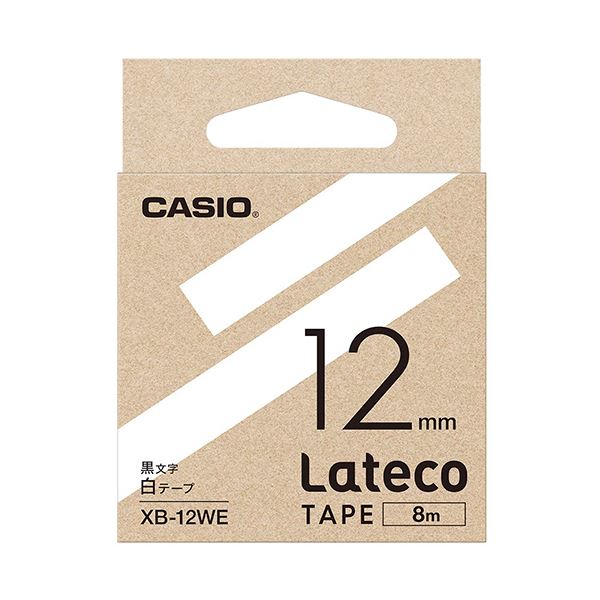 (まとめ)カシオ ラテコ 詰替用テープ12mm×8m 白/黒文字 XB-12WE 1個【×10セット】