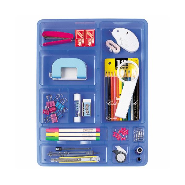 (まとめ) ライオン事務器 デスクイントレーW320×D425×H48mm ブルー CS-58 1個 【×10セット】