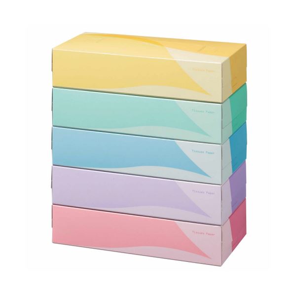 （まとめ）TANOSEE ティッシュペーパー5colors 200組/箱 1パック（5箱）【×20セット】 1