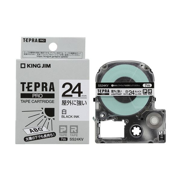 (まとめ)キングジム テプラ PRO テープカートリッジ 屋外に強いラベル 24mm 白/黒文字 SS24KV 1個 【×3セット】
