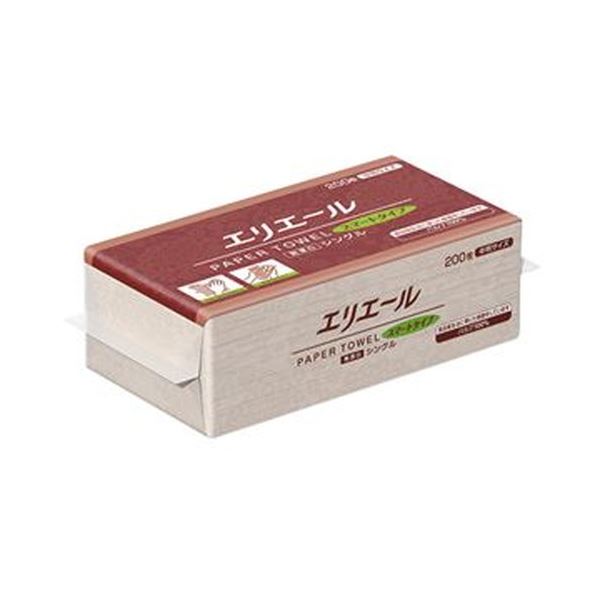 （まとめ）大王製紙 エリエールペーパータオルスマートタイプ 無漂白シングル 中判 200枚/パック 1セット（30パック）【×3セット】