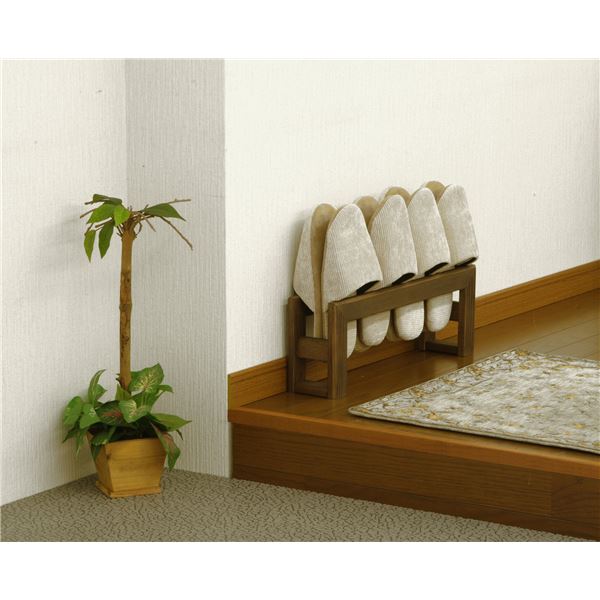 天然木 スリッパラック/玄関収納 【スリム ダークブラウン】 幅48cm 木製 最大約4足収納可 日本製 【完..