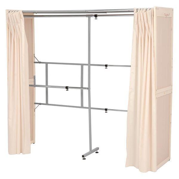 【送料無料】伸縮式 クローゼット/衣類収納 【幅115～195cm×高さ170cm ホワイトウォッシュ】 木製 スチール 洗えるカーテン付き【代引不可】