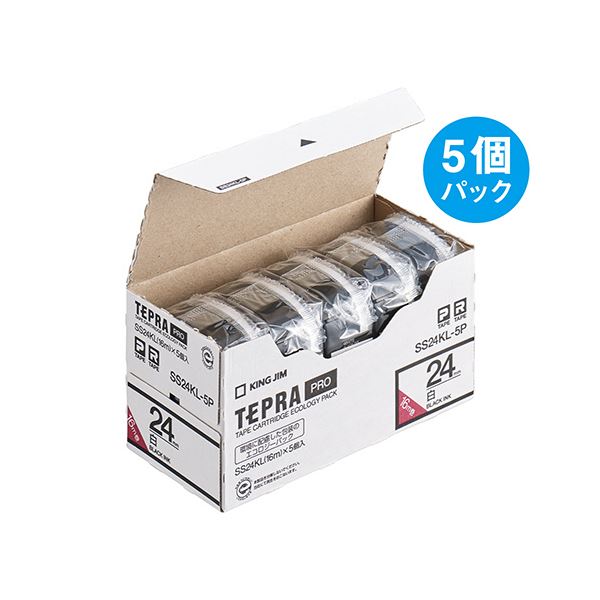 (まとめ)キングジム テプラ PRO テープカートリッジ ロングタイプ 24mm 白/黒文字 SS24KL-5P 1パック(5個)【×3セット】