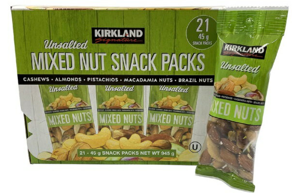 【21袋】Kirkland 無塩ミックスナッツ 45g x 21袋 おつまみ ミックス ナッツ カシューナッツ マカダミアナッツ 食べきりサイズ 持ち運び 外出 小腹 カークランド Kirkland Signature Unsalted Mixed Nut Snack 1