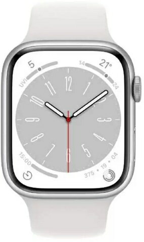 【新品】Apple Watch Series8 GPS+Cellular 45mm シルバーアルミニウムケースとホワイトスポーツバンド 皮膚温センサー3 周期記録 酸素レベル 心電図