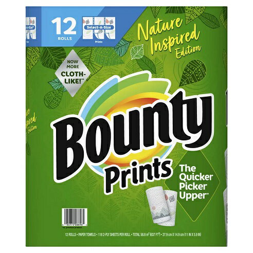 【12ロール】Bounty バウンティ ペーパータオル プリント 118 カット X 12 ロール 吸収力 布のよう こぼれ 汚れ コストコ ペーパー