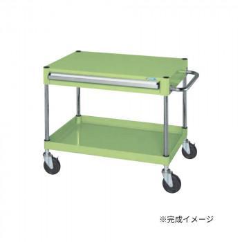 棚板を逆さにするだけで、皿型・フラット型と組み替えることができます。安価で耐久性に優れるゴム車を採用。収納に便利な引出し付です。※配達希望日の明記は可能ですが、確約ではございません。※この商品は5個口での出荷になります。(目安個装サイズ:110×530×45mm:2.05kg/200×250×80mm:2.4kg/515×785×55mm:6.65kg/105×460×50mm:0.6kg/555×795×11012.9kg)※お届けは車上渡しとなります。※搬入場所の状況等によって搬入制限や追加料金が生じる場合があります。※法人への配送の場合は、必ず法人名をご記載ください。内容量※この商品は5個口での出荷になります。(目安個装サイズ:110×530×45mm:2.05kg/200×250×80mm:2.4kg/515×785×55mm:6.65kg/105×460×50mm:0.6kg/555×795×11012.9kg)サイズ個装サイズ：11×53×5cm重量個装重量：2050g仕様外寸:W750×D500×H600mm均等耐荷重:140kg本体色:グリーン質量:23kgキャスター:100φゴム車段数:2支柱:クロムメッキ25.4φ引出し:浅引出し(有効内寸法W628×D418×H64mm)1段改正RoHS10物質対応組立式生産国日本fk094igrjs