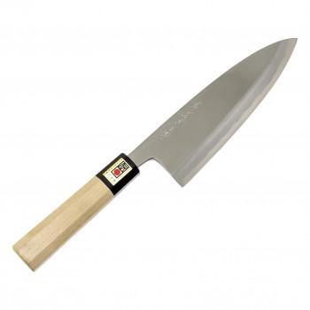 プロの料理人が使うハガネ青二鋼を使用しています。堺の伝統の技がつまった逸品です。サイズ全長335×刃渡り180mm個装サイズ：37×21×3cm重量390g個装重量：390g素材・材質刀身:青二鋼/鉄(二層鋼)ハンドル:水牛八角柄仕様刀身形状:片刃(右手用)用途:魚さばき用生産国日本fk094igrjs