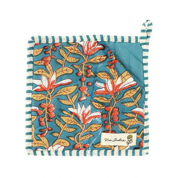 鍋敷きミトン カリーノブロックプリント ターコイズ 11725902043