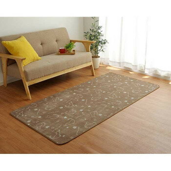 ホットカーペット対応 フランネルラグ ネコ柄 1畳 約92×185cm ブラウン 9845014 ホットカーペット対応 フランネルラグ ネコ柄 1畳 約92×185cm ブラウン 9845014