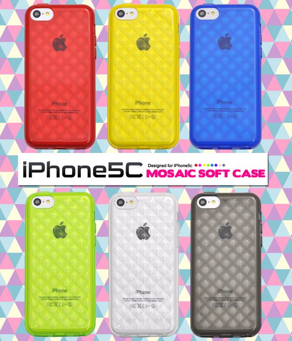 ＜スマホケース＞6色から選べる　iPhone5c専用カラーモザイクソフトケース クリア　1点【ip5c-2004】