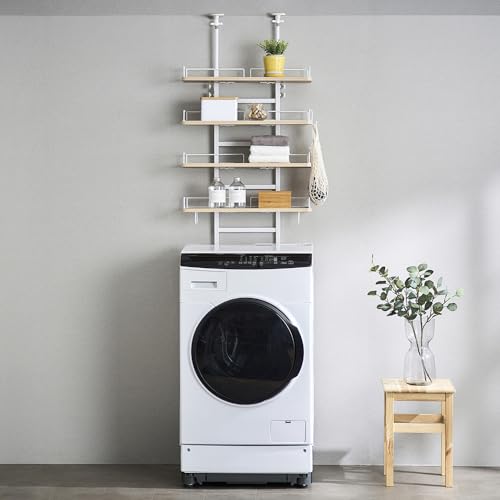 アイリスオーヤマ ランドリーラック 洗濯機ラック 突っ張りスタイル 縦型 ドラム式に対応 ホワイト 収納棚 隙間収納 幅約60 奥行約27.5 高さ約197.5~264.5 TLR-4