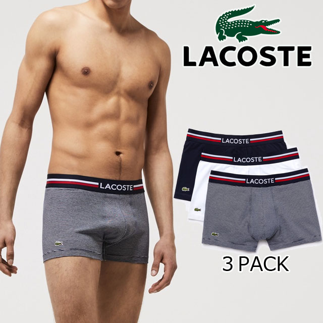 【あす楽】ラコステ LACOSTE ボクサーパンツ メンズ 5H3413L マルチデザイン3パックトランクショーツ 3PACK 3枚組 インナー アンダーウェア ホワイト×ネイビー下着 ワニ 鰐 【送料無料】 evid