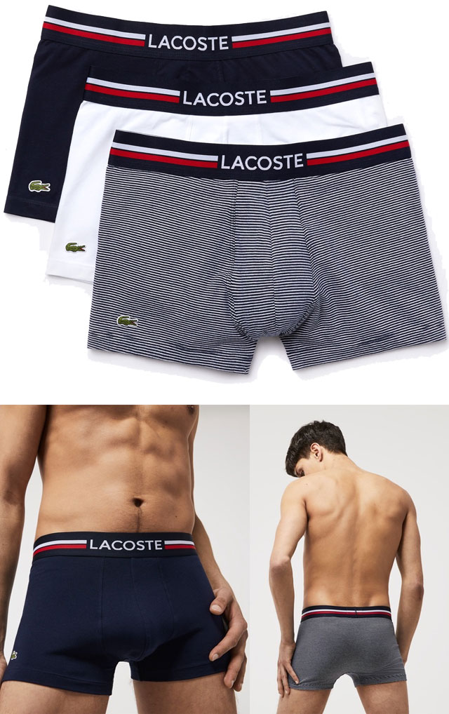 【あす楽】ラコステ LACOSTE ボクサーパンツ メンズ 5H3413L マルチデザイン3パックトランクショーツ 3PACK 3枚組 インナー アンダーウェア ホワイト×ネイビー下着 ワニ 鰐 【送料無料】 evid