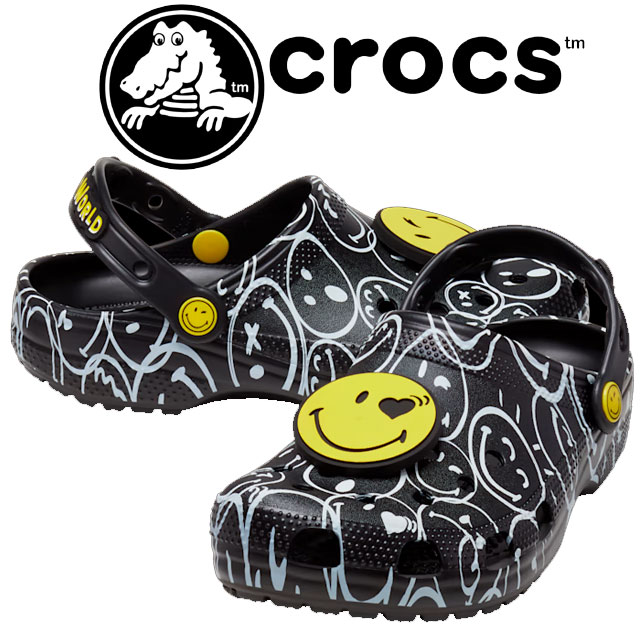 【あす楽】クロックス crocs メンズ レディース サンダル クラシック スマイリー ワールドチャーム クロッグ クロッグサンダル カジュアルシューズ 207971 0C4 ブラック/マルチ 黒 スマイル ニコちゃんマーク 【送料無料】 テレワーク 在宅勤務 evid |6