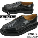 ■商品説明 ジョージコックス GEORGE　COX メンズ ラバーソール 040(BLACK)ジョージコックス社は、1906年、創業者ジョージ・ジェイムス・コックスによってイギリスノーザンプトンに設立されました。名立たるパンクスやロックミュージシャン、デザイナー達に愛用されながら、様々な時代背景のなかでカルチャーを彩ったヒストリカルなブランド、George Cox（ジョージコックス）は、今もなお、若者の心を魅了して離しません。DACEに良く似たモデル「DAB」。GEORGE COX(ジョージコックス)のラバーソールといえばこの分厚いクレープソール。分厚いソールは、他の靴には無いインパクトと、独特な重量感があります。ソールの高さ：約3cm【検索用キーワード】26cm 26.0cm 27cm 27.0cm 28cm 28.0cm26センチ 26.0センチ 27センチ 27.0センチ 28センチ 28.0センチ26cm 26．0cm 27cm 27．0cm 28cm 28．0cm26センチ 26．0センチ 27センチ 27．0センチ 28センチ 28．0センチタウンユース 街履き ギフト プレゼント 贈り物 誕生日 バースデー クリスマス バレンタイン ホワイトデー紐靴 ひも靴 パンク パンキッシュ クロ ブラック 黒 お出掛け 英国製 ブリティッシュロック クリーパーズ ■サイズ選びにお悩みの方　サイズ目安 こちらの靴の場合 　UK8(約27.0cm)が丁度いいサイズでした。 ■サイズ目安について■ 目安として当店スタッフが着用した感じでの値です。 足のサイズが同じでも、骨格や肉付きで 最適な靴サイズが異なったり、『丁度良い』と感じるサイズに 個人差があるためあくまでも目安としてご利用ください。 ■素材 アッパー：スムースレザー ソール：ラバーソール ■商品カテゴリ GEORGE　COX　ジョージコックス はこちら メンズ カジュアル はこちら メーカー希望小売価格はメーカーカタログに基づいて掲載しています QQQQC　　「HU」ジョージコックス GEORGE　COX ジョージコックス社は、1906年、創業者ジョージ・ジェイムス・コックスによって イギリスノーザンプトンに設立されました。 名立たるパンクスやロックミュージシャン、デザイナー達に愛用されながら、 様々な時代背景のなかでカルチャーを彩ったヒストリカルなブランド、 George Cox（ジョージコックス）は、今もなお、若者の心を魅了して離しません。 DACEに良く似たモデル「DAB」。 GEORGE COX(ジョージコックス)のラバーソールといえばこの分厚いクレープソール。 分厚いソールは、他の靴には無いインパクトと、独特な重量感があります。 ■商品カテゴリ GEORGE　COX　ジョージコックス はこちら メンズ カジュアル はこちら