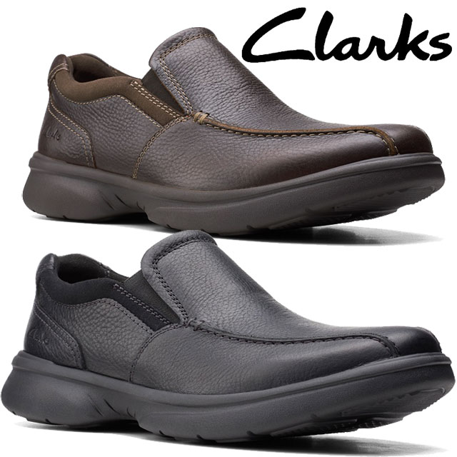 クラークス レザースニーカー メンズ ＼最大5%クーポン有 5/16 1:59迄／クラークス Clarks メンズ スリッポン カジュアルシューズ ブラッドリー ステップ 本革 26153157 ブラック 26153159 ブラウン レザーシューズ カジュアル ビジカジ コンフォートシューズ ローカット 送料無料 あす楽 evid