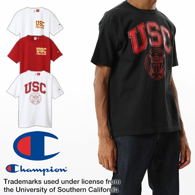 チャンピオン Champion トップス メンズ レディース ティーテンイレブン ショートスリーブTシャツ USC ティーシャツ 半袖 ロゴティー カットソー クルーネック 丸首 カレッジプリント アパレル シンプル カジュアル C5-X303 TROJANS 送料無料 evid