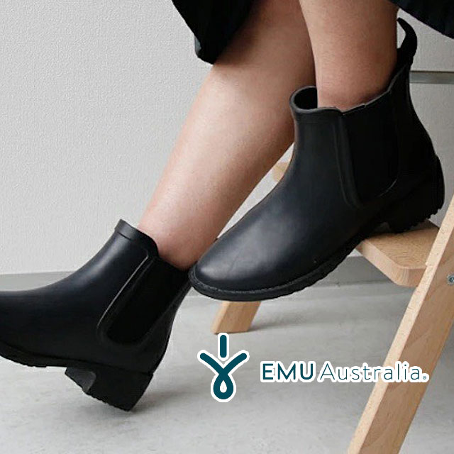 \最大1000円クーポン有 11/24迄/エミュ オーストラリア レディース グレイソン レインブーツ 雪 サイドゴアブーツ 雨 ラバーブーツ ボア 長靴 黒 ...