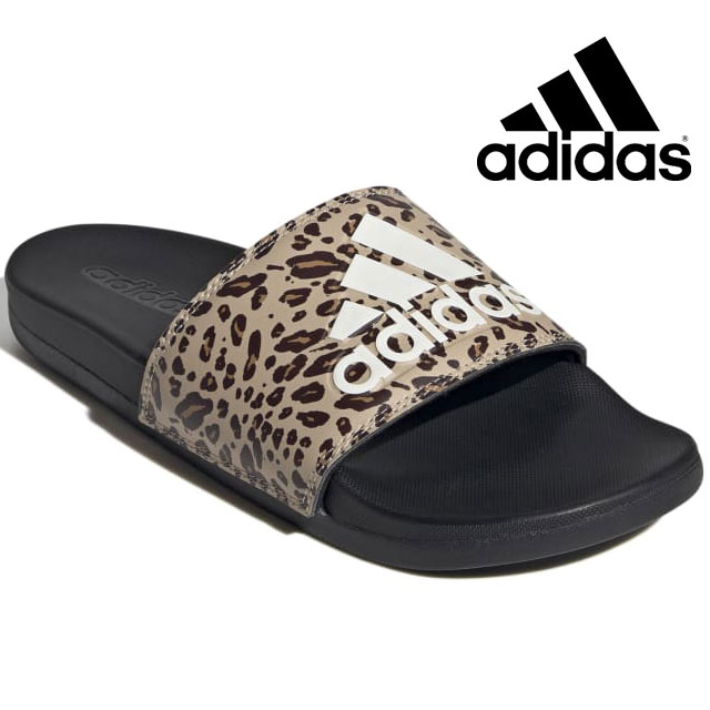 ＼最大1000円クーポン有 2/6迄／アディダス adidas サンダル レディース ID8502 シャワーサンダル アディレッタ コンフォート W ヒョウ柄 レオパード スライドサンダル スポーツサンダル 靴 シャワサン ブラック 送料無料 最強翌日配送 evid