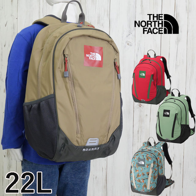 楽天ワールド靴店＼ポイント7倍 6/18限定／ザ・ノース・フェイス リュックサック キッズ ジュニア NMJ72358 K ラウンディ 男の子 女の子 リュック 22L バッグ BAG バックパック デイパック アウトドア キャンプ ハイキング 遠足 旅行 かばん 鞄 ベージュ 赤 緑 柄 最強翌日配送 送料無料 evid