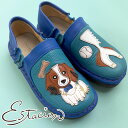\ポイント8倍 11/1迄/エスタシオン 最強翌日配送 疲れない スリッポン ワンちゃんモチーフ 本革 レディース カジュアルシューズ 履きやすい 痛くない TGE241-1 ブルー/コンビ 歩きやすい 靴 送料無料