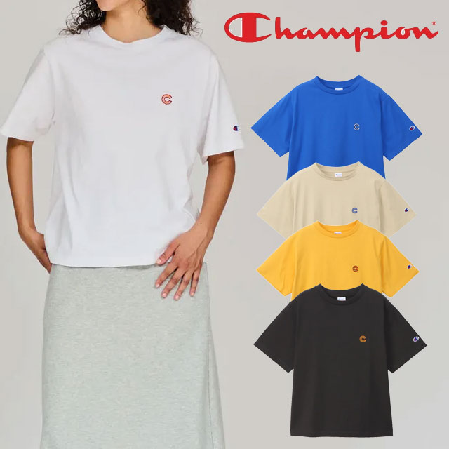 チャンピオン Tシャツ トップス レディース CW-B302 ショートスリーブシャツ ティーシャツ 半袖 ハーフスリーブ ギフト ウエア カジュアル 無地 ロゴ 刺繍 白 黒 青 黄色 ベージュ 最強翌日配送 メール便送料無料 evid